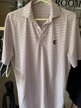 Men's Striped Polo Shirt - White & Burgundy